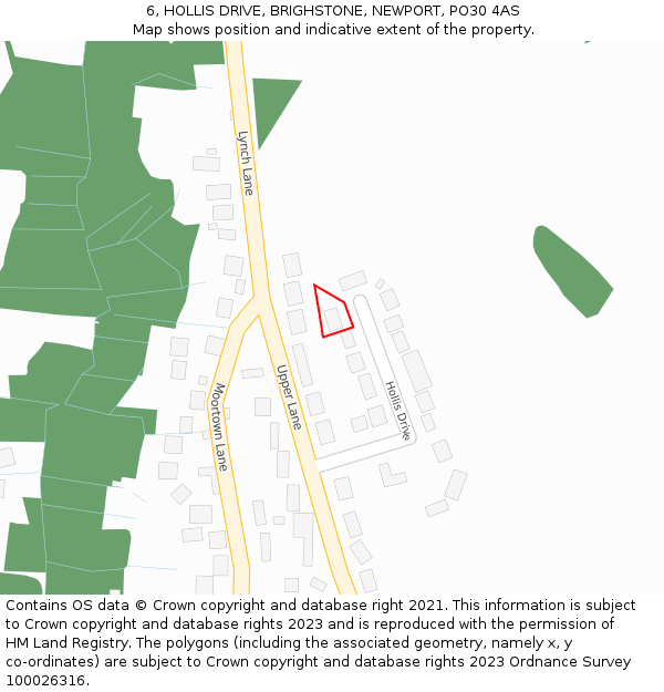 6, HOLLIS DRIVE, BRIGHSTONE, NEWPORT, PO30 4AS: Location map and indicative extent of plot