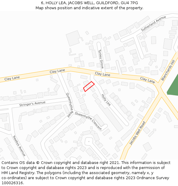 6, HOLLY LEA, JACOBS WELL, GUILDFORD, GU4 7PG: Location map and indicative extent of plot