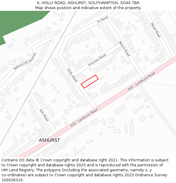 6, HOLLY ROAD, ASHURST, SOUTHAMPTON, SO40 7BA: Location map and indicative extent of plot