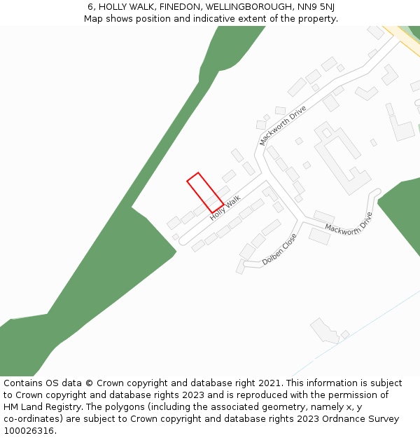 6, HOLLY WALK, FINEDON, WELLINGBOROUGH, NN9 5NJ: Location map and indicative extent of plot