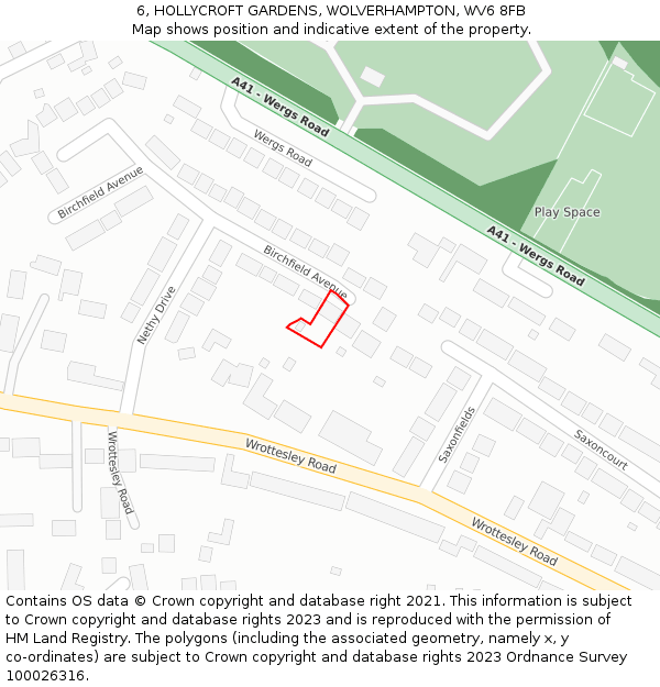 6, HOLLYCROFT GARDENS, WOLVERHAMPTON, WV6 8FB: Location map and indicative extent of plot