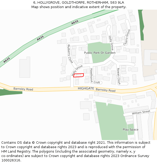 6, HOLLYGROVE, GOLDTHORPE, ROTHERHAM, S63 9LA: Location map and indicative extent of plot