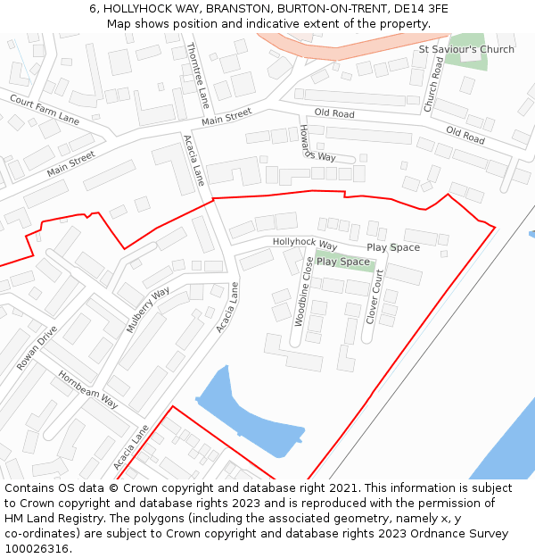 6, HOLLYHOCK WAY, BRANSTON, BURTON-ON-TRENT, DE14 3FE: Location map and indicative extent of plot