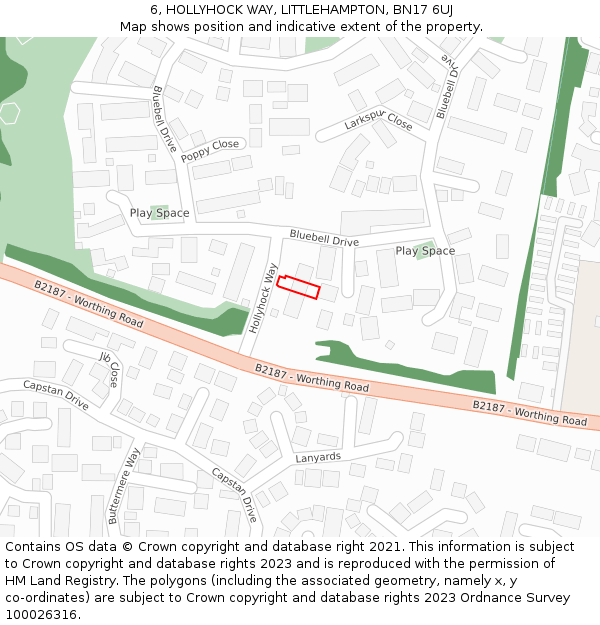 6, HOLLYHOCK WAY, LITTLEHAMPTON, BN17 6UJ: Location map and indicative extent of plot