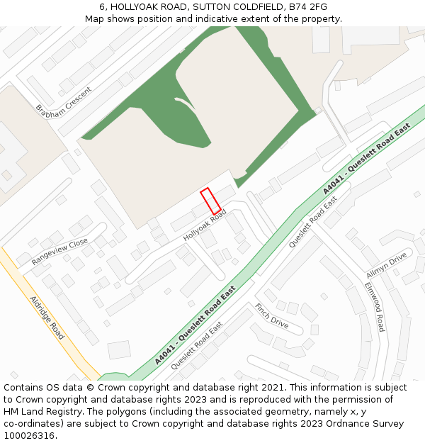 6, HOLLYOAK ROAD, SUTTON COLDFIELD, B74 2FG: Location map and indicative extent of plot