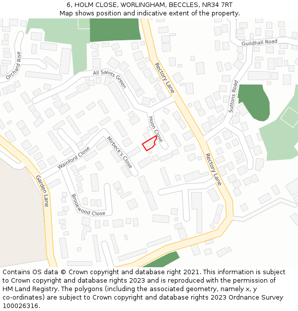 6, HOLM CLOSE, WORLINGHAM, BECCLES, NR34 7RT: Location map and indicative extent of plot