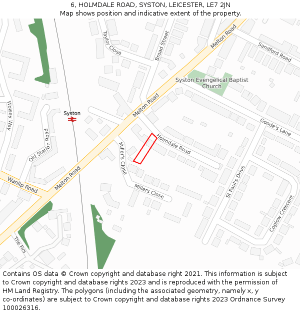 6, HOLMDALE ROAD, SYSTON, LEICESTER, LE7 2JN: Location map and indicative extent of plot