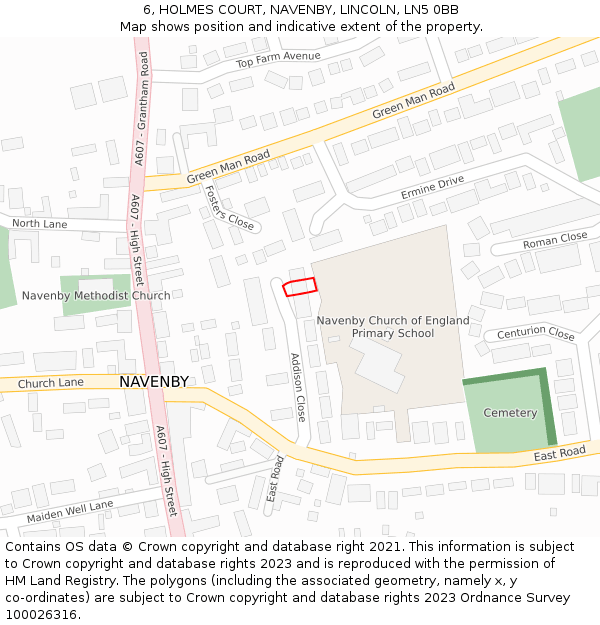 6, HOLMES COURT, NAVENBY, LINCOLN, LN5 0BB: Location map and indicative extent of plot