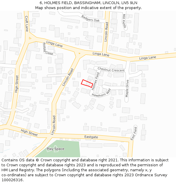 6, HOLMES FIELD, BASSINGHAM, LINCOLN, LN5 9LN: Location map and indicative extent of plot