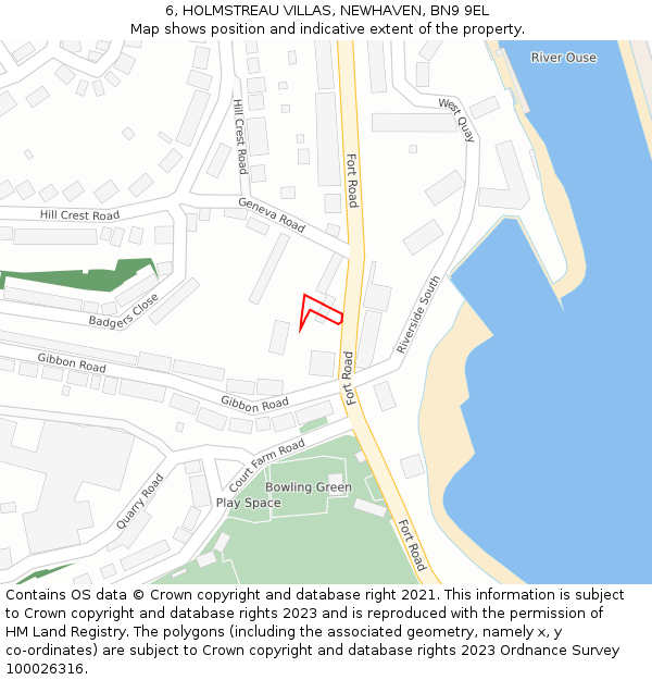 6, HOLMSTREAU VILLAS, NEWHAVEN, BN9 9EL: Location map and indicative extent of plot