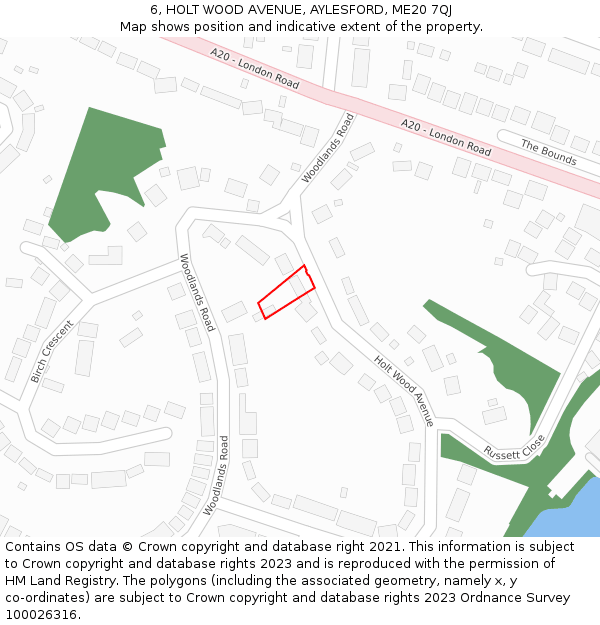 6, HOLT WOOD AVENUE, AYLESFORD, ME20 7QJ: Location map and indicative extent of plot
