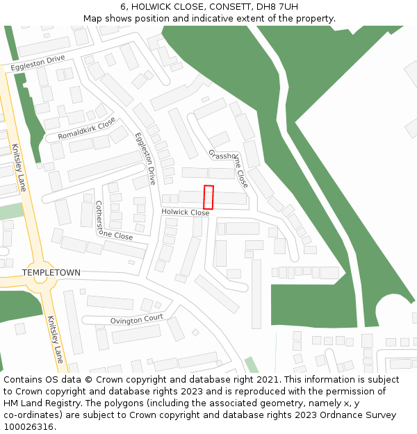 6, HOLWICK CLOSE, CONSETT, DH8 7UH: Location map and indicative extent of plot