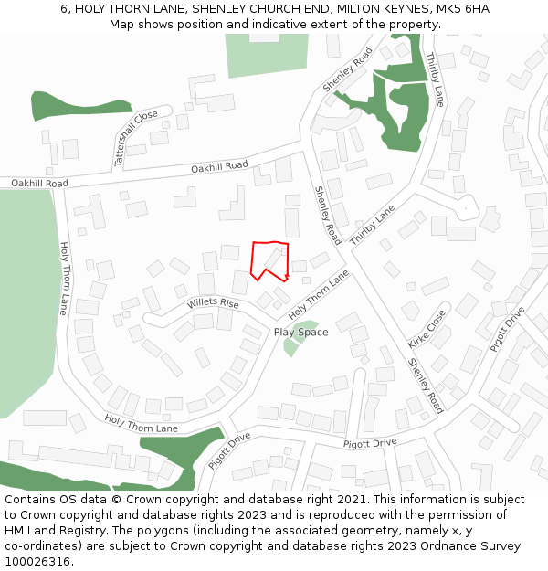 6, HOLY THORN LANE, SHENLEY CHURCH END, MILTON KEYNES, MK5 6HA: Location map and indicative extent of plot