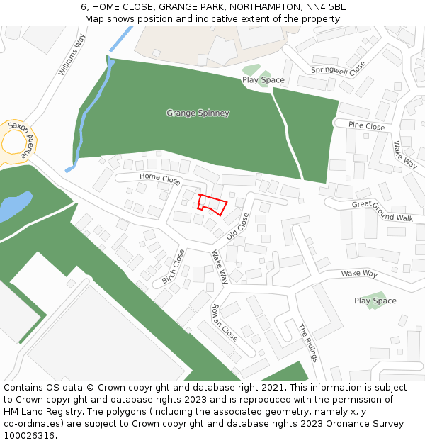 6, HOME CLOSE, GRANGE PARK, NORTHAMPTON, NN4 5BL: Location map and indicative extent of plot