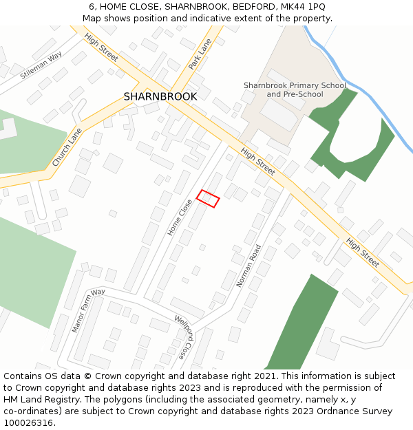 6, HOME CLOSE, SHARNBROOK, BEDFORD, MK44 1PQ: Location map and indicative extent of plot