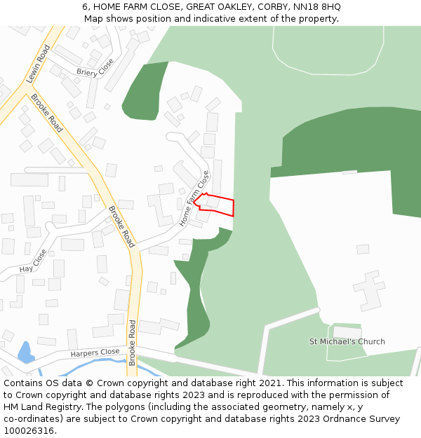 6, HOME FARM CLOSE, GREAT OAKLEY, CORBY, NN18 8HQ: Location map and indicative extent of plot