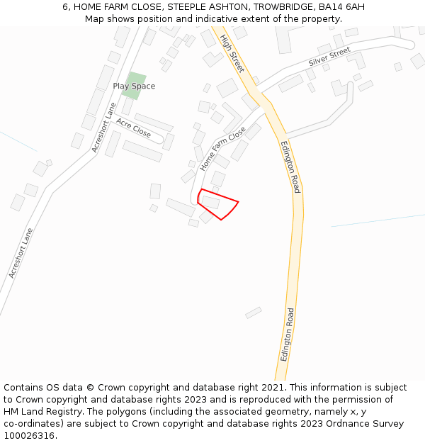 6, HOME FARM CLOSE, STEEPLE ASHTON, TROWBRIDGE, BA14 6AH: Location map and indicative extent of plot