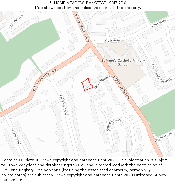 6, HOME MEADOW, BANSTEAD, SM7 2DX: Location map and indicative extent of plot