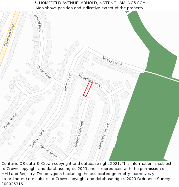 6, HOMEFIELD AVENUE, ARNOLD, NOTTINGHAM, NG5 8GA: Location map and indicative extent of plot