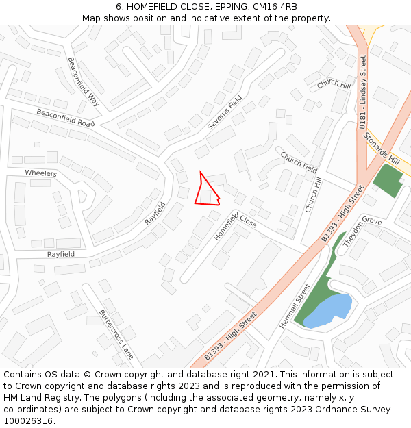 6, HOMEFIELD CLOSE, EPPING, CM16 4RB: Location map and indicative extent of plot