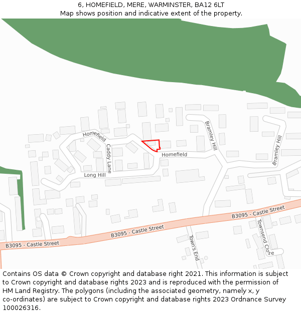 6, HOMEFIELD, MERE, WARMINSTER, BA12 6LT: Location map and indicative extent of plot