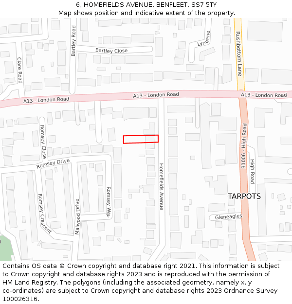 6, HOMEFIELDS AVENUE, BENFLEET, SS7 5TY: Location map and indicative extent of plot