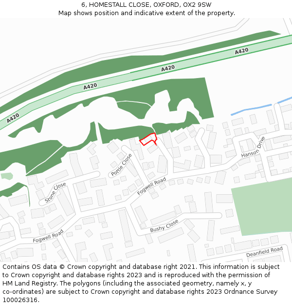 6, HOMESTALL CLOSE, OXFORD, OX2 9SW: Location map and indicative extent of plot