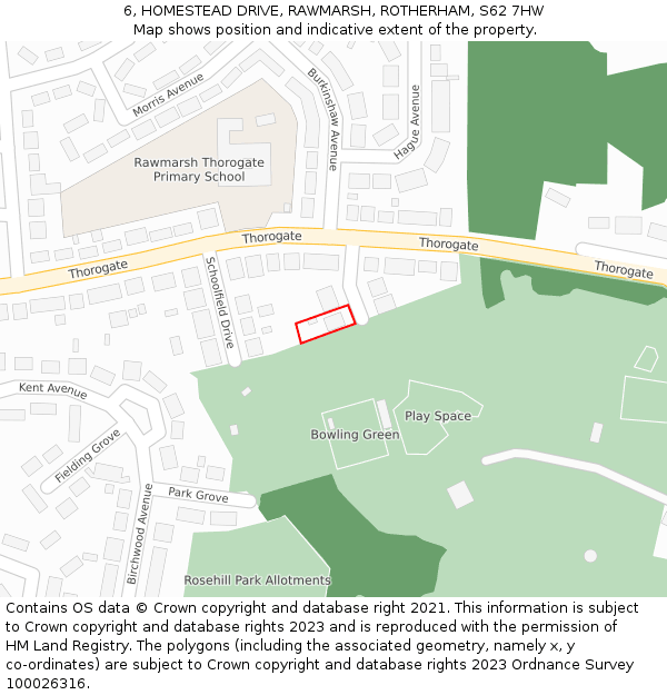 6, HOMESTEAD DRIVE, RAWMARSH, ROTHERHAM, S62 7HW: Location map and indicative extent of plot