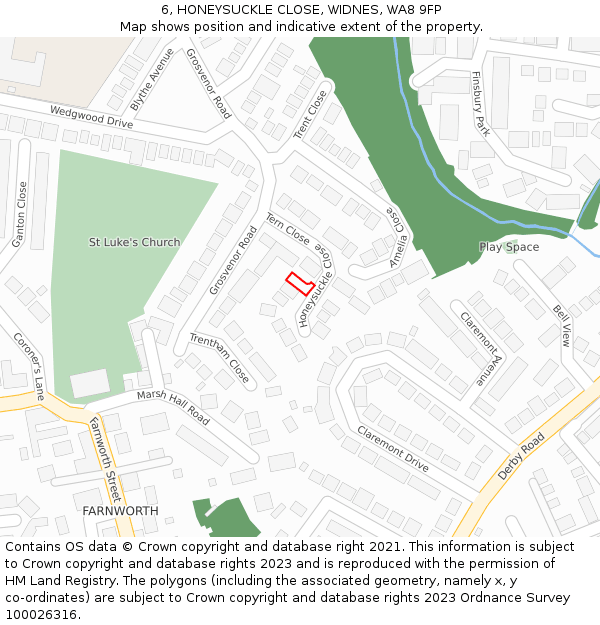 6, HONEYSUCKLE CLOSE, WIDNES, WA8 9FP: Location map and indicative extent of plot