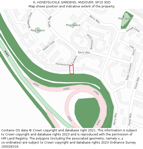 6, HONEYSUCKLE GARDENS, ANDOVER, SP10 3DD: Location map and indicative extent of plot