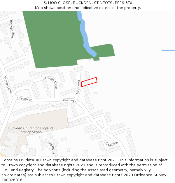 6, HOO CLOSE, BUCKDEN, ST NEOTS, PE19 5TX: Location map and indicative extent of plot