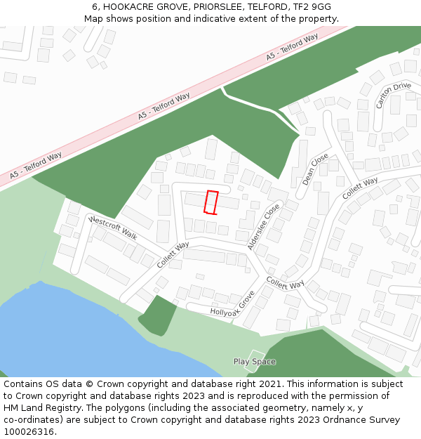 6, HOOKACRE GROVE, PRIORSLEE, TELFORD, TF2 9GG: Location map and indicative extent of plot