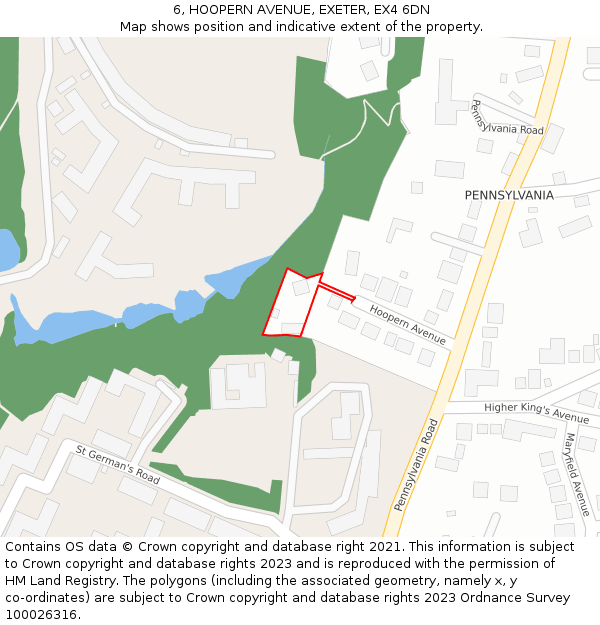 6, HOOPERN AVENUE, EXETER, EX4 6DN: Location map and indicative extent of plot