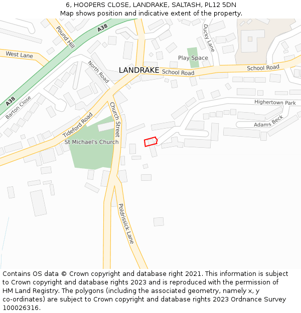 6, HOOPERS CLOSE, LANDRAKE, SALTASH, PL12 5DN: Location map and indicative extent of plot