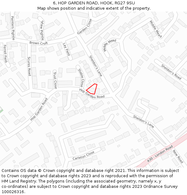 6, HOP GARDEN ROAD, HOOK, RG27 9SU: Location map and indicative extent of plot