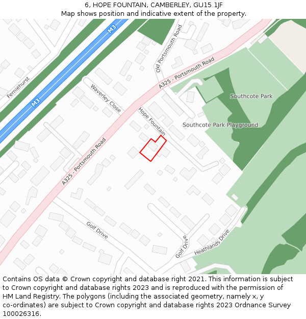 6, HOPE FOUNTAIN, CAMBERLEY, GU15 1JF: Location map and indicative extent of plot