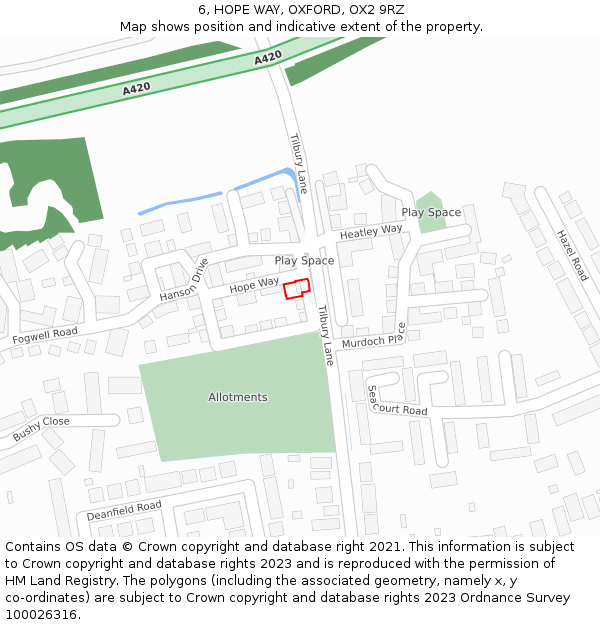 6, HOPE WAY, OXFORD, OX2 9RZ: Location map and indicative extent of plot