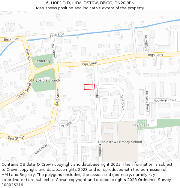 6, HOPFIELD, HIBALDSTOW, BRIGG, DN20 9PN: Location map and indicative extent of plot