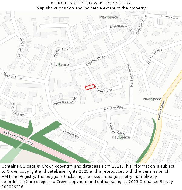 6, HOPTON CLOSE, DAVENTRY, NN11 0GF: Location map and indicative extent of plot