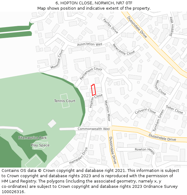 6, HOPTON CLOSE, NORWICH, NR7 0TF: Location map and indicative extent of plot