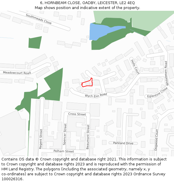 6, HORNBEAM CLOSE, OADBY, LEICESTER, LE2 4EQ: Location map and indicative extent of plot