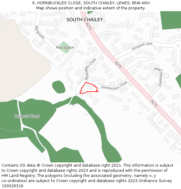 6, HORNBUCKLES CLOSE, SOUTH CHAILEY, LEWES, BN8 4AH: Location map and indicative extent of plot