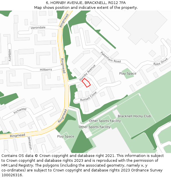 6, HORNBY AVENUE, BRACKNELL, RG12 7FA: Location map and indicative extent of plot