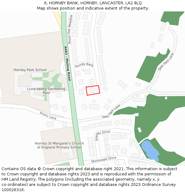 6, HORNBY BANK, HORNBY, LANCASTER, LA2 8LQ: Location map and indicative extent of plot