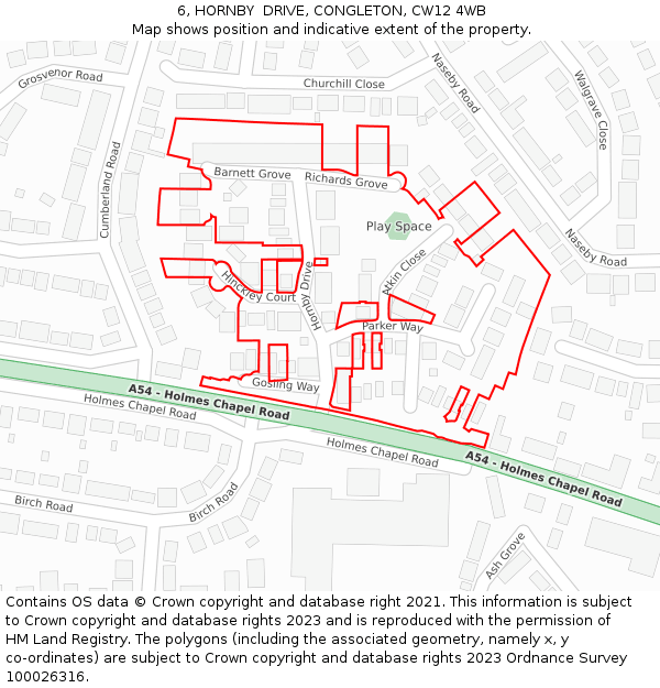6, HORNBY  DRIVE, CONGLETON, CW12 4WB: Location map and indicative extent of plot