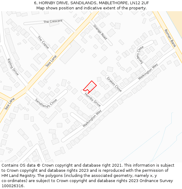 6, HORNBY DRIVE, SANDILANDS, MABLETHORPE, LN12 2UF: Location map and indicative extent of plot