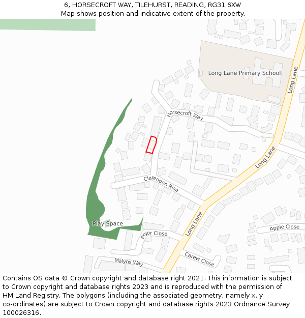 6, HORSECROFT WAY, TILEHURST, READING, RG31 6XW: Location map and indicative extent of plot
