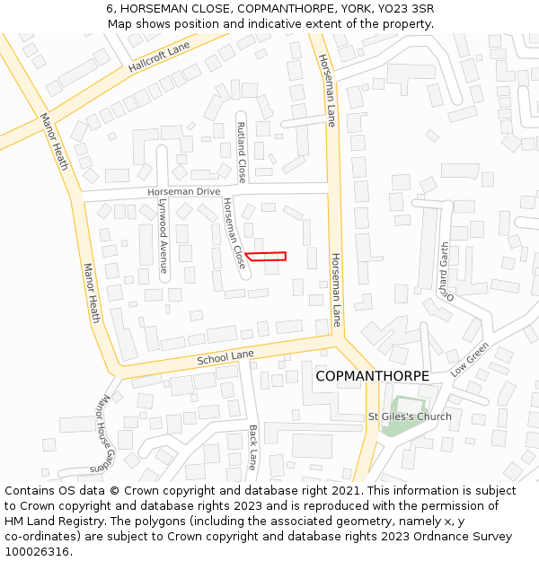 6, HORSEMAN CLOSE, COPMANTHORPE, YORK, YO23 3SR: Location map and indicative extent of plot
