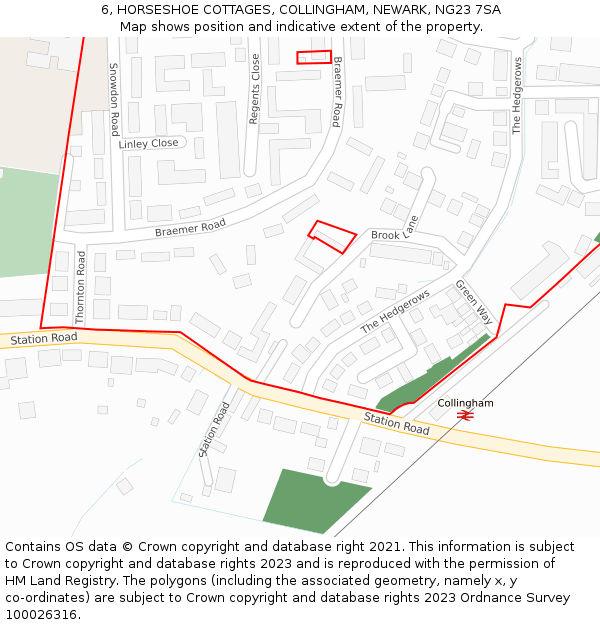 6, HORSESHOE COTTAGES, COLLINGHAM, NEWARK, NG23 7SA: Location map and indicative extent of plot