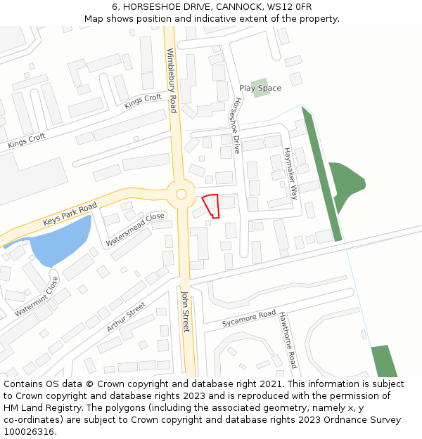 6, HORSESHOE DRIVE, CANNOCK, WS12 0FR: Location map and indicative extent of plot